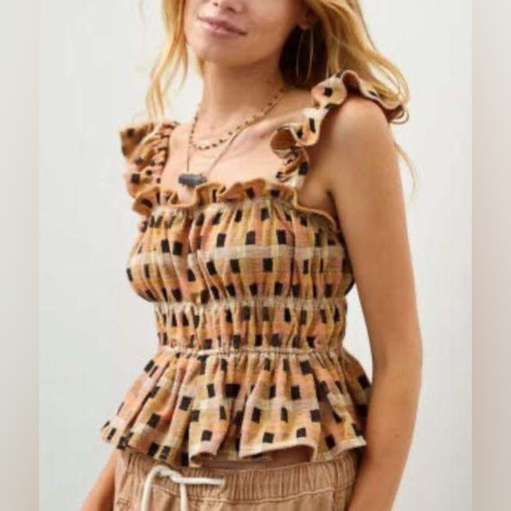 EVA FRANCO Boho Retro Vibes Ruffle Strap Tank Top